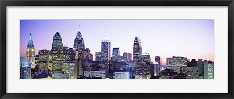 Framed Philadelphia Lit Up At dusk Print