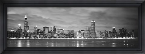 Framed Black and White view of Buildings at the waterfront, Chicago, Illinois Print