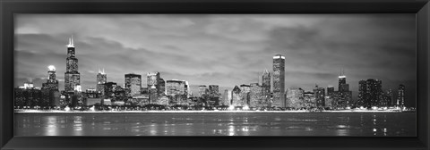 Framed Black and White view of Buildings at the waterfront, Chicago, Illinois Print