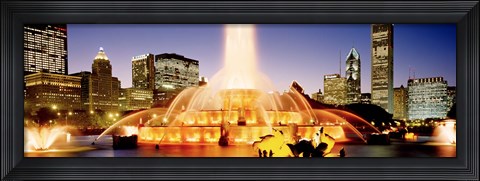Framed Fountain lit up at dusk, Buckingham Fountain, Chicago, Illinois, USA Print