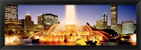 Framed Fountain lit up at dusk, Buckingham Fountain, Chicago, Illinois, USA Print