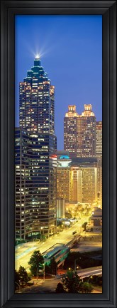 Framed Skyscrapers lit up at night, Atlanta, Georgia, USA Print