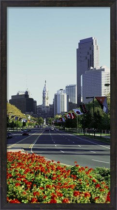 Framed Buildings in a city, Benjamin Franklin Parkway, Philadelphia, Pennsylvania, USA Print