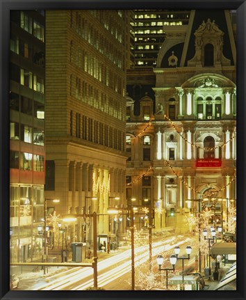 Framed Building lit up at night, City Hall, Philadelphia, Pennsylvania, USA Print