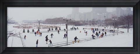 Framed Group of people ice skating in a park, Bicentennial Park, Chicago, Cook County, Illinois, USA Print