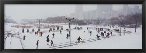 Framed Group of people ice skating in a park, Bicentennial Park, Chicago, Cook County, Illinois, USA Print