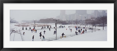 Framed Group of people ice skating in a park, Bicentennial Park, Chicago, Cook County, Illinois, USA Print