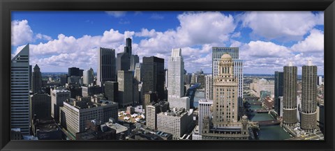 Framed Aerial view of a river, Chicago River, Chicago, Illinois, USA Print