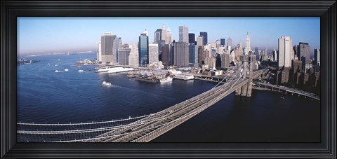 Framed Aerial View Of Brooklyn Bridge, Lower Manhattan, NYC, New York City, New York State, USA Print