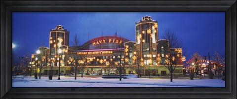 Framed Facade Of A Building Lit Up At Dusk, Navy Pier, Chicago, Illinois, USA Print
