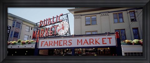 Framed Low angle view of buildings in a market, Pike Place Market, Seattle, Washington State, USA Print