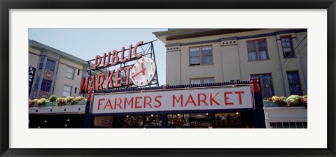 Framed Low angle view of buildings in a market, Pike Place Market, Seattle, Washington State, USA Print