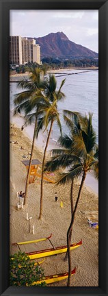 Framed High angle view of tourists on the beach, Waikiki Beach, Honolulu, Oahu, Hawaii, USA Print