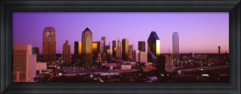 Framed Dallas, Texas Skyline with Purple Sky Print