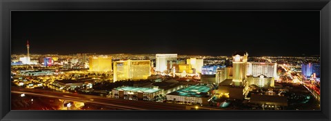 Framed High Angle View Of Buildings Lit Up At Night, Las Vegas, Nevada Print