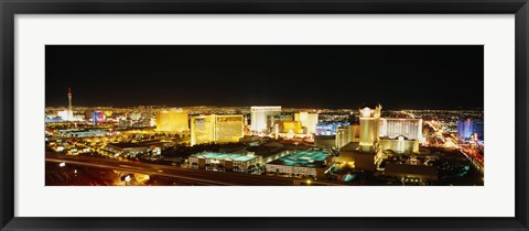 Framed High Angle View Of Buildings Lit Up At Night, Las Vegas, Nevada Print