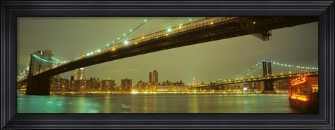 Framed USA, New York, Brooklyn and Manhattan Bridges Print