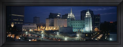 Framed Temple lit up at night, Mormon Temple, Salt Lake City, Utah, USA Print