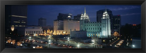 Framed Temple lit up at night, Mormon Temple, Salt Lake City, Utah, USA Print