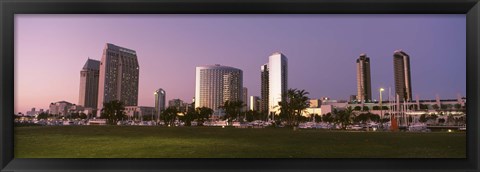 Framed Marina Park And Skyline At Dusk, San Diego, California, USA Print