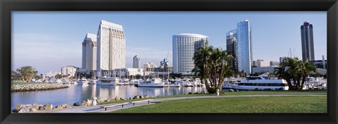 Framed Panoramic View Of Marina Park And City Skyline, San Diego, California, USA Print