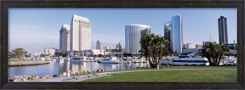 Framed Panoramic View Of Marina Park And City Skyline, San Diego, California, USA Print