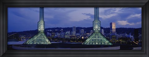 Framed Towers Lit Up At Dusk, Convention Center, Portland, Oregon, USA Print