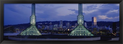 Framed Towers Lit Up At Dusk, Convention Center, Portland, Oregon, USA Print