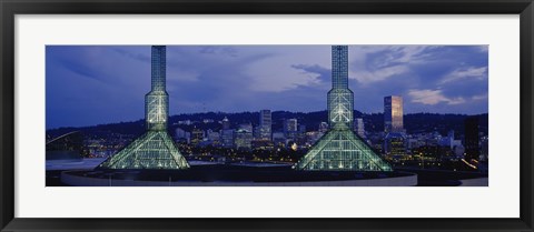 Framed Towers Lit Up At Dusk, Convention Center, Portland, Oregon, USA Print