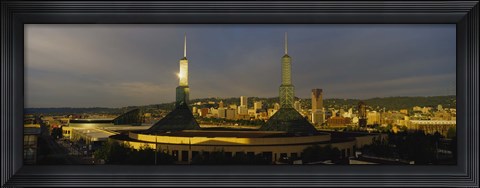 Framed Towers Illuminated At Dusk, Convention Center, Portland, Oregon, USA Print