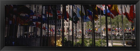 Framed Flags in a row, Rockefeller Plaza, Manhattan, New York City, New York State, USA Print