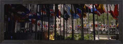 Framed Flags in a row, Rockefeller Plaza, Manhattan, New York City, New York State, USA Print