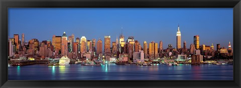 Framed Panoramic View of New York City from the Water at Night Print