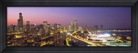 Framed Pink and Purple Sky Over Chicago at Night Print