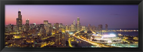 Framed Pink and Purple Sky Over Chicago at Night Print