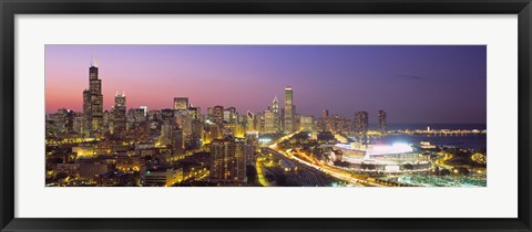 Framed Pink and Purple Sky Over Chicago at Night Print