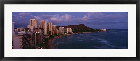 Framed High Angle View Of Buildings On The Beach, Waikiki Beach, Oahu, Honolulu, Hawaii, USA Print