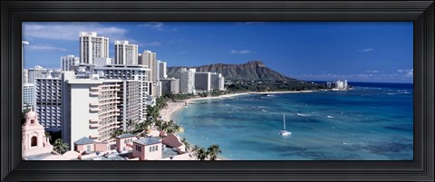 Framed Buildings at the waterfront, Waikiki Beach, Honolulu, Oahu, Maui, Hawaii, USA Print