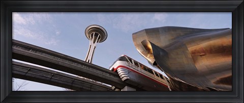 Framed Low Angle View Of The Monorail And Space Needle, Seattle, Washington State, USA Print