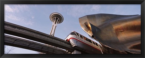 Framed Low Angle View Of The Monorail And Space Needle, Seattle, Washington State, USA Print