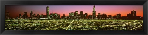 Framed USA, Illinois, Chicago, High angle view of the city at night Print