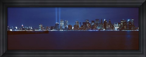 Framed Lower Manhattan, Beams Of Light, NYC, New York City, New York State, USA Print