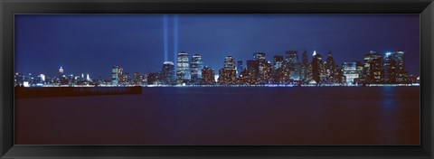 Framed Lower Manhattan, Beams Of Light, NYC, New York City, New York State, USA Print