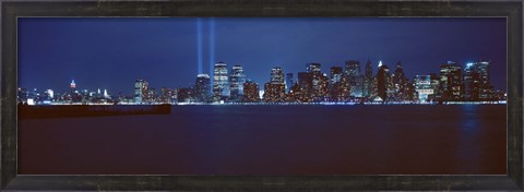 Framed Lower Manhattan, Beams Of Light, NYC, New York City, New York State, USA Print