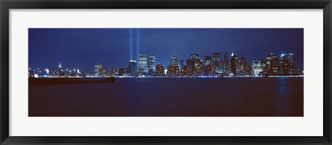 Framed Lower Manhattan, Beams Of Light, NYC, New York City, New York State, USA Print