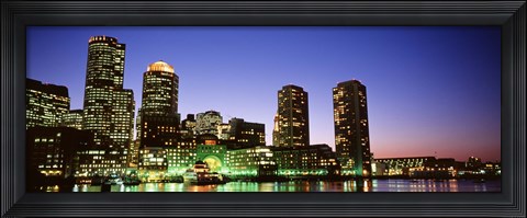 Framed Skyscrapers at the waterfront lit up at night, Boston, Massachusetts, USA Print