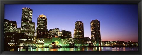 Framed Skyscrapers at the waterfront lit up at night, Boston, Massachusetts, USA Print