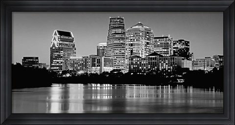 Framed USA, Texas, Austin, Panoramic view of a city skyline (Black And White) Print