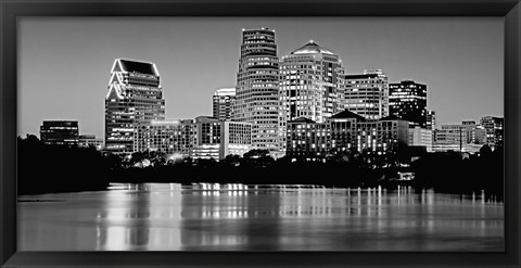 Framed USA, Texas, Austin, Panoramic view of a city skyline (Black And White) Print