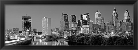 Framed Philadelphia, Pennsylvania Skyline at Night (black and white) Print